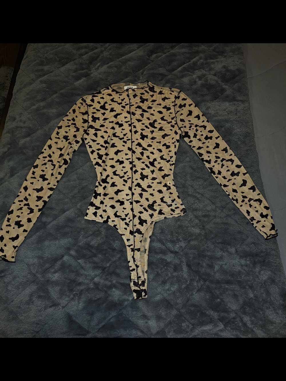 Tan Leopard Print Long Sleeve Mesh Bodysuit - New W/out Tags